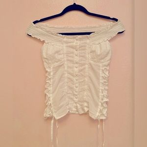 VINTAGE GUESS Women’s Cotton Lace Shoulderless Top w/ Side Ties